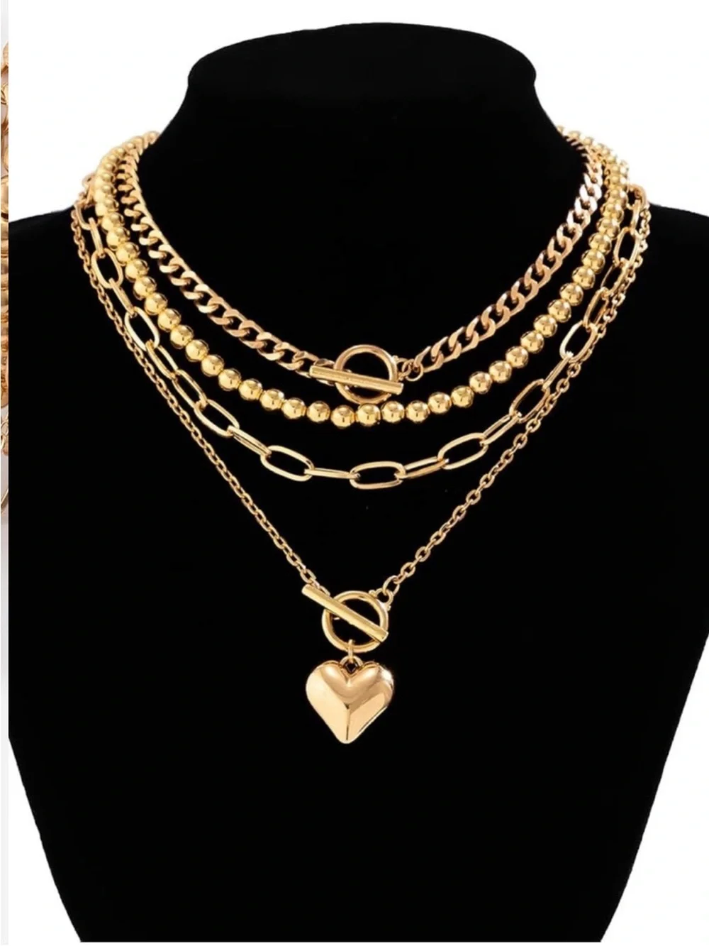 24k Gold Plated Layered Gold Heart Charm Necklace new